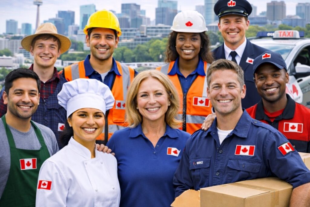 Group A of 10 skilled workers including food packing, drivers, mechanics and construction workers working in Canada under work visa and work permit