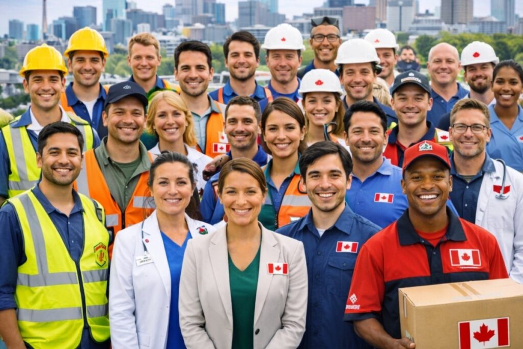 Group A of 10 skilled workers including food packing, drivers, mechanics and construction workers working in Canada under work visa and work permit